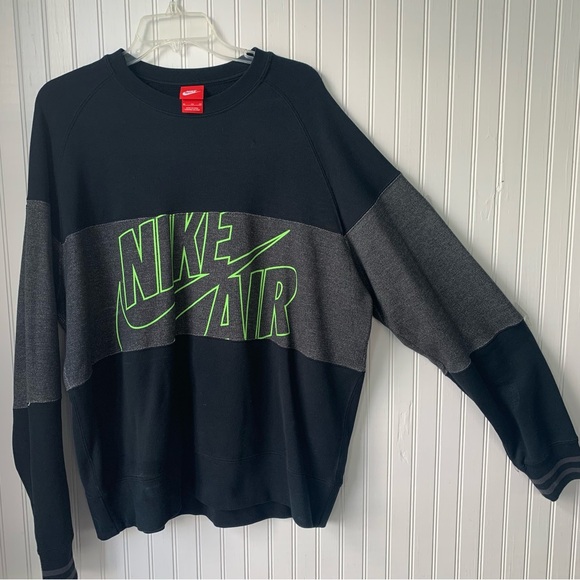 NIKE Sweatshirt (XL) Black w/gray block middle w/Nike Air + Logo in Lime Green - Picture 2 of 7